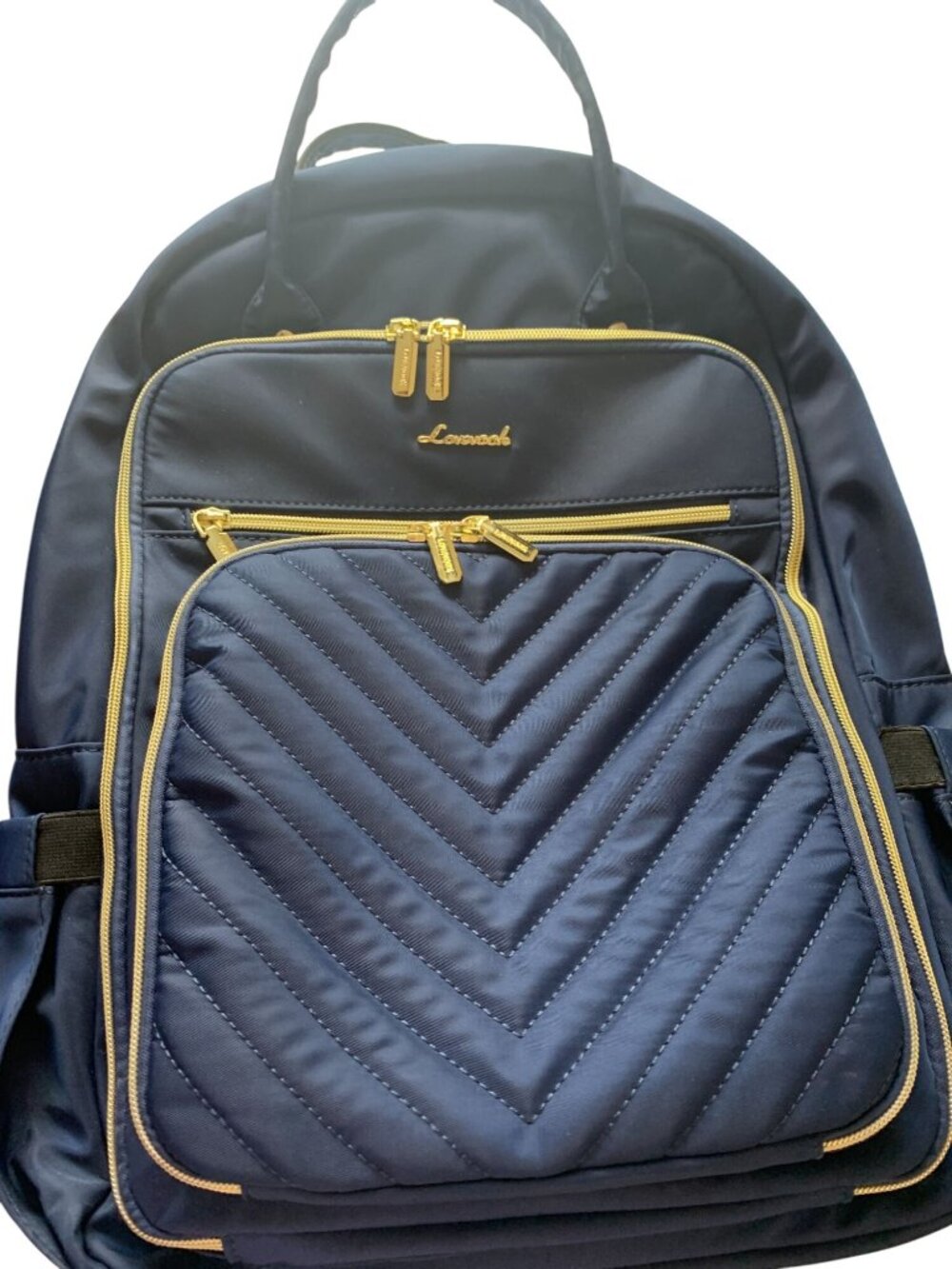 Lovorch Navy Diaper Backpack With Gold Zippers & Multiple Compartments